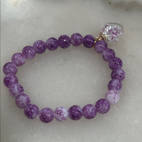 Purple Beaded Bracelet with Heart Charm - Picture 3 of 5